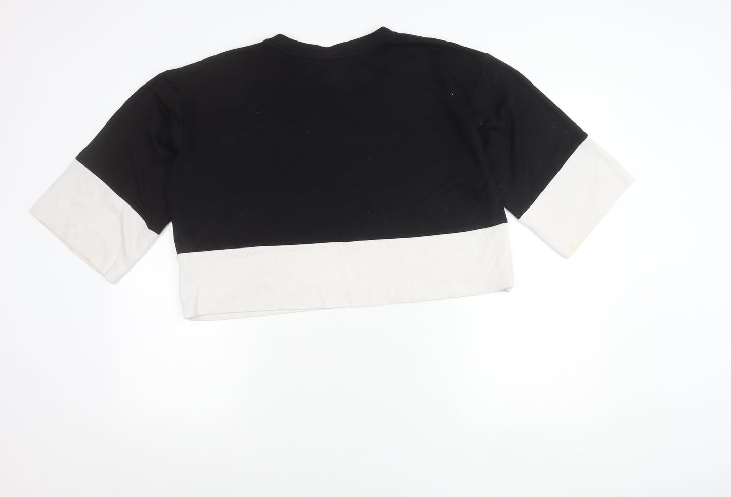 Monki Women’s Black White Pullover Sweatshirt S Slogan 3/4 Sleeve