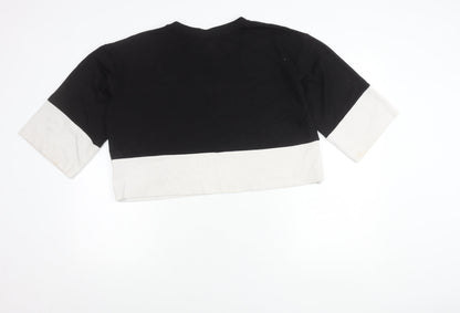 Monki Women’s Black White Pullover Sweatshirt S Slogan 3/4 Sleeve