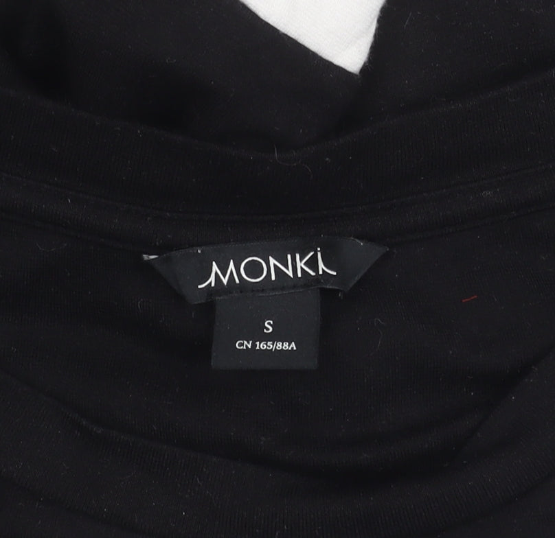 Monki Women’s Black White Pullover Sweatshirt S Slogan 3/4 Sleeve