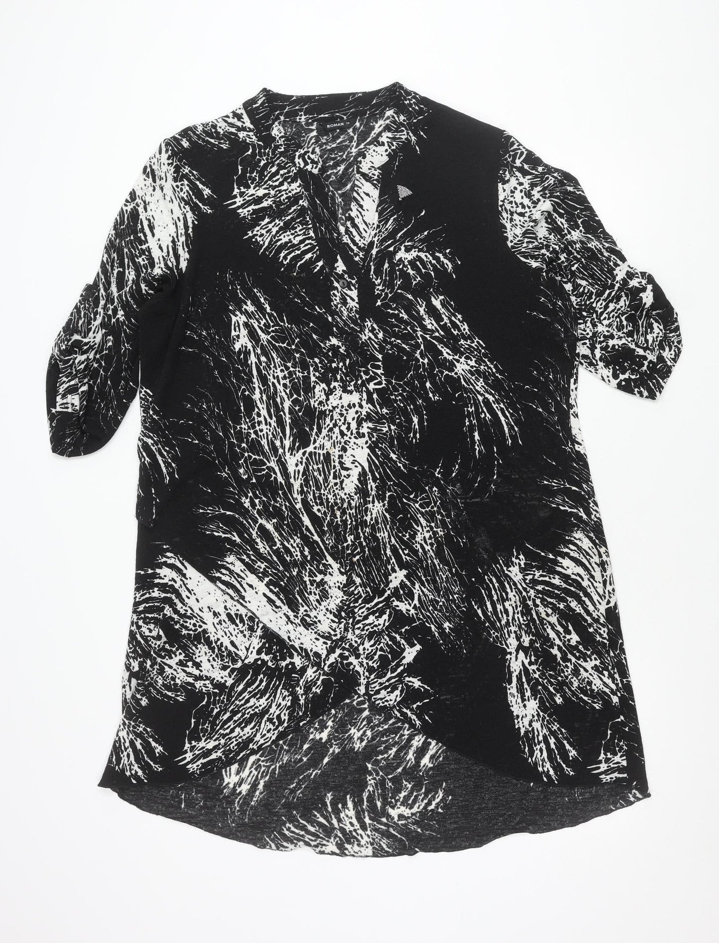 Roman Women’s Black White Abstract Shift Dress Size 20 Long Sleeve V-Neck