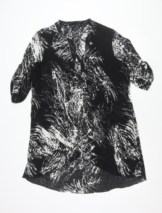 Roman Women’s Black White Abstract Shift Dress Size 20 Long Sleeve V-Neck