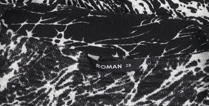 Roman Women’s Black White Abstract Shift Dress Size 20 Long Sleeve V-Neck