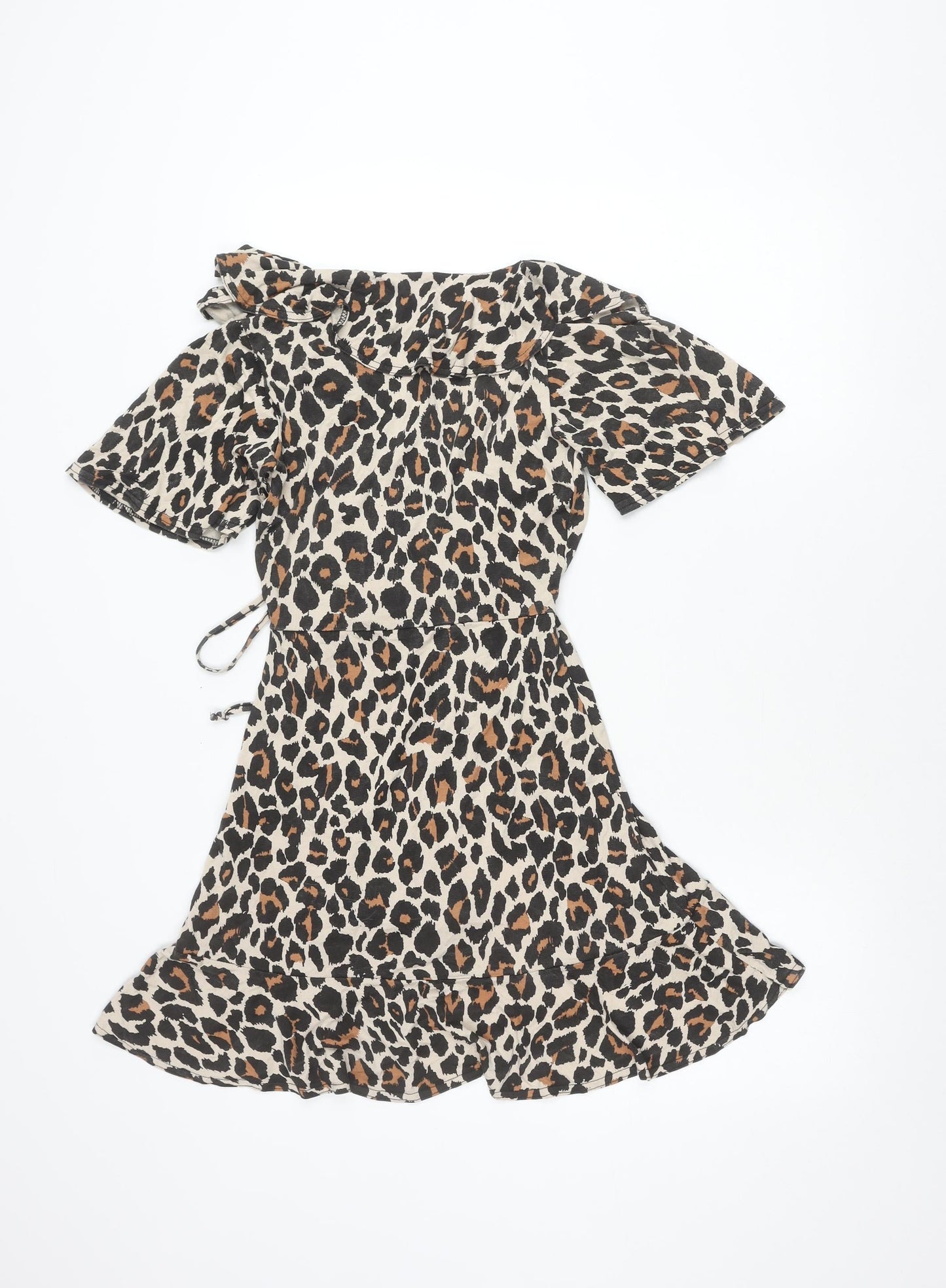 Boohoo Women’s Leopard Print Mini Wrap Dress UK 4 V-Neck