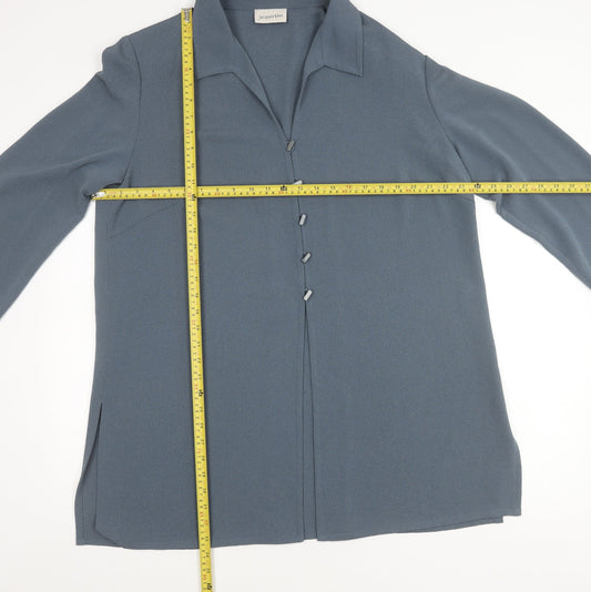 Jacques Vert Womens Blue Size 18 Collared Button Up Tunic Blouse