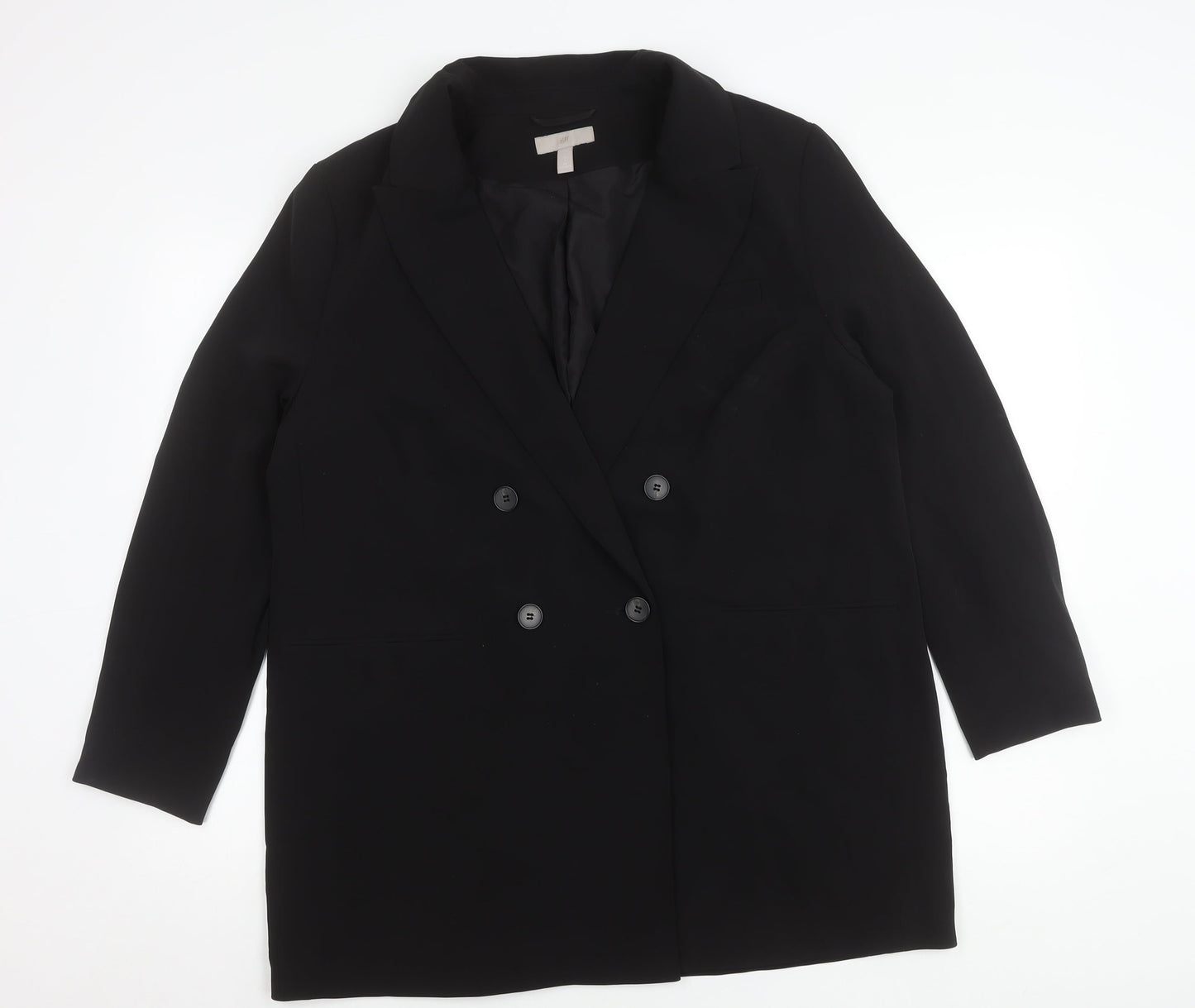 H&M Women Black Double-Breasted Blazer Jacket Size 12