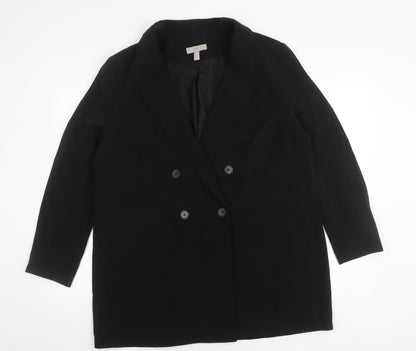 H&M Women Black Double-Breasted Blazer Jacket Size 12