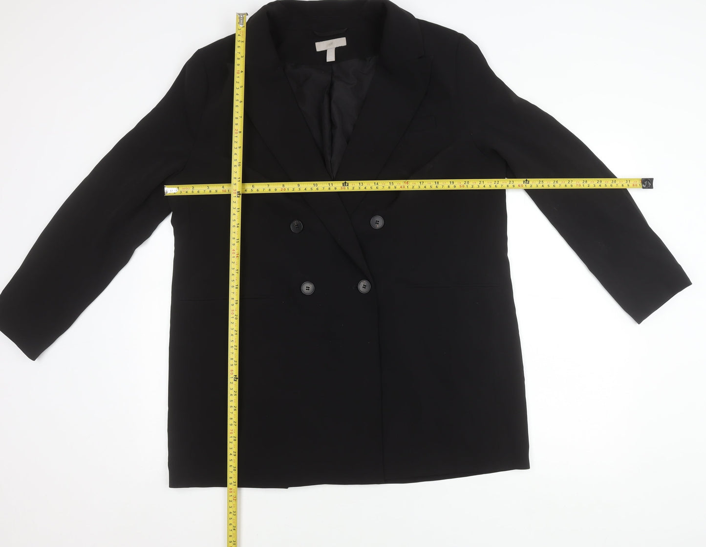 H&M Women Black Double-Breasted Blazer Jacket Size 12