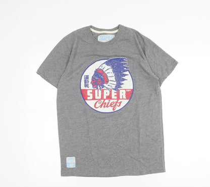 Superdry Mens Grey Graphic Print Retro Crew Neck T-Shirt Size S