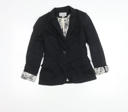H&M Women's Black Size 6 Cotton Blend One-Button Blazer Jacket