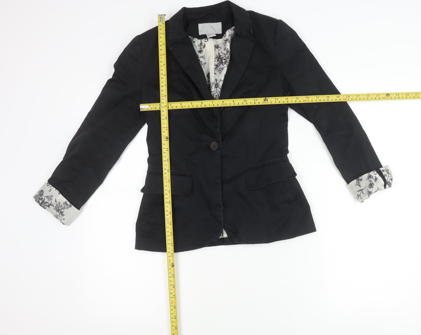 H&M Women's Black Size 6 Cotton Blend One-Button Blazer Jacket