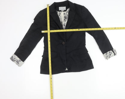 H&M Women's Black Size 6 Cotton Blend One-Button Blazer Jacket