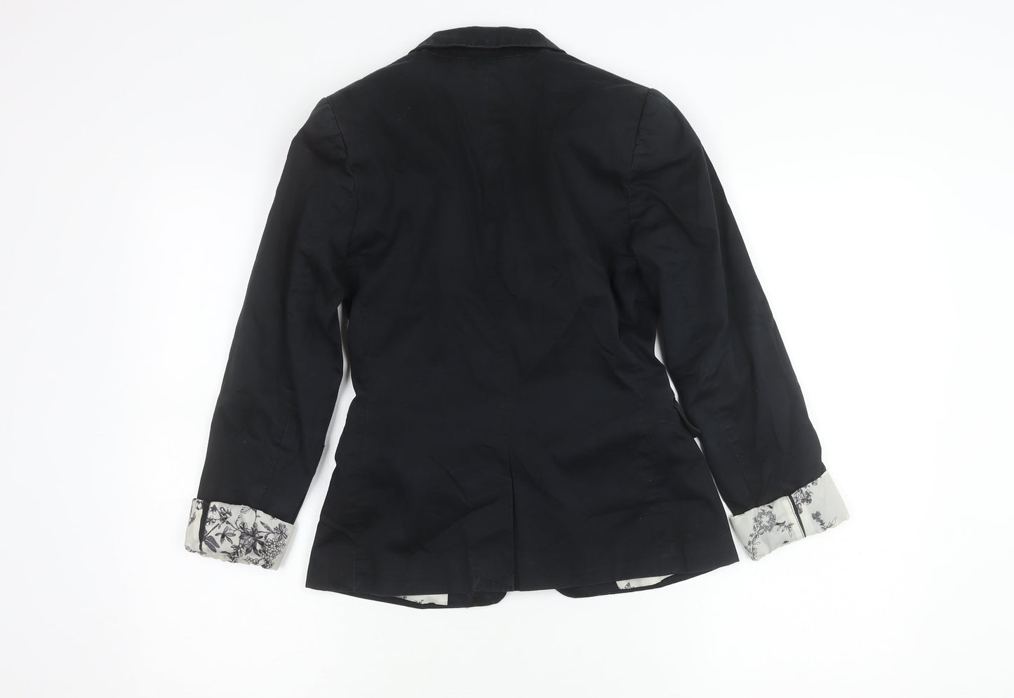 H&M Women's Black Size 6 Cotton Blend One-Button Blazer Jacket