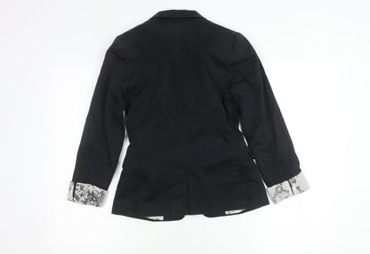 H&M Women's Black Size 6 Cotton Blend One-Button Blazer Jacket