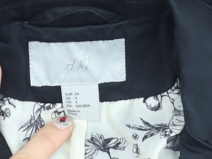 H&M Women's Black Size 6 Cotton Blend One-Button Blazer Jacket