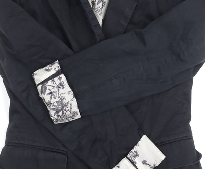 H&M Women's Black Size 6 Cotton Blend One-Button Blazer Jacket