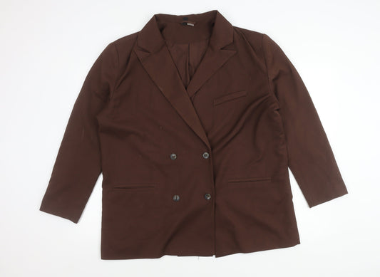 H&M Divided Womens Brown Double-Breasted Suit Jacket Size 12