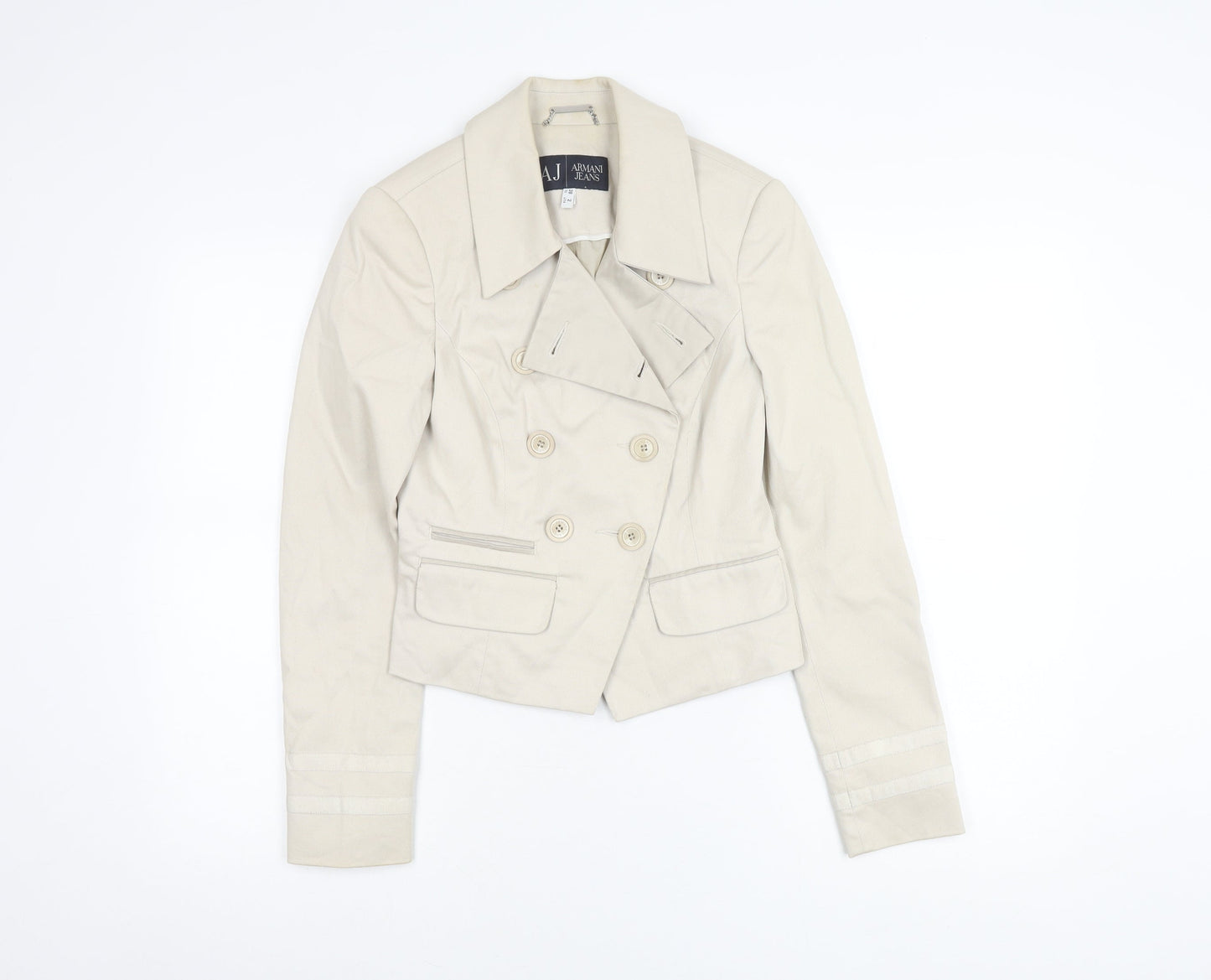 Armani Jeans Women Beige Cotton Pea Jacket Size 10 Collared