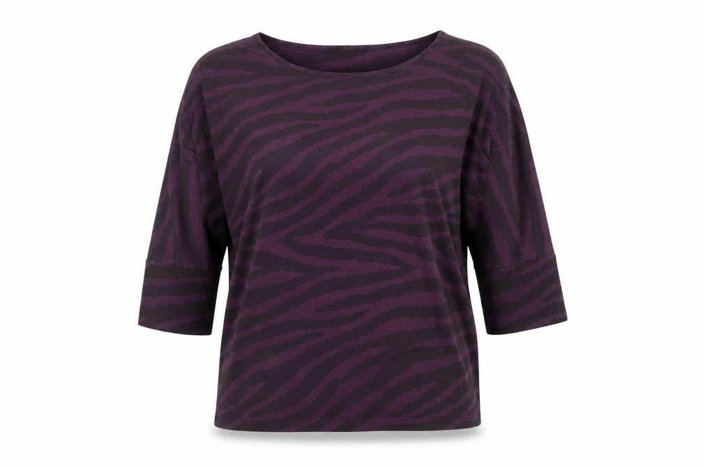 Front view of Jaeger Women’s Purple Animal Print T-Shirt M 3/4 Sleeve Jersey Top
