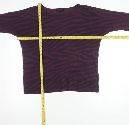 Jaeger Women’s Purple Animal Print T-Shirt M 3/4 Sleeve Jersey Top