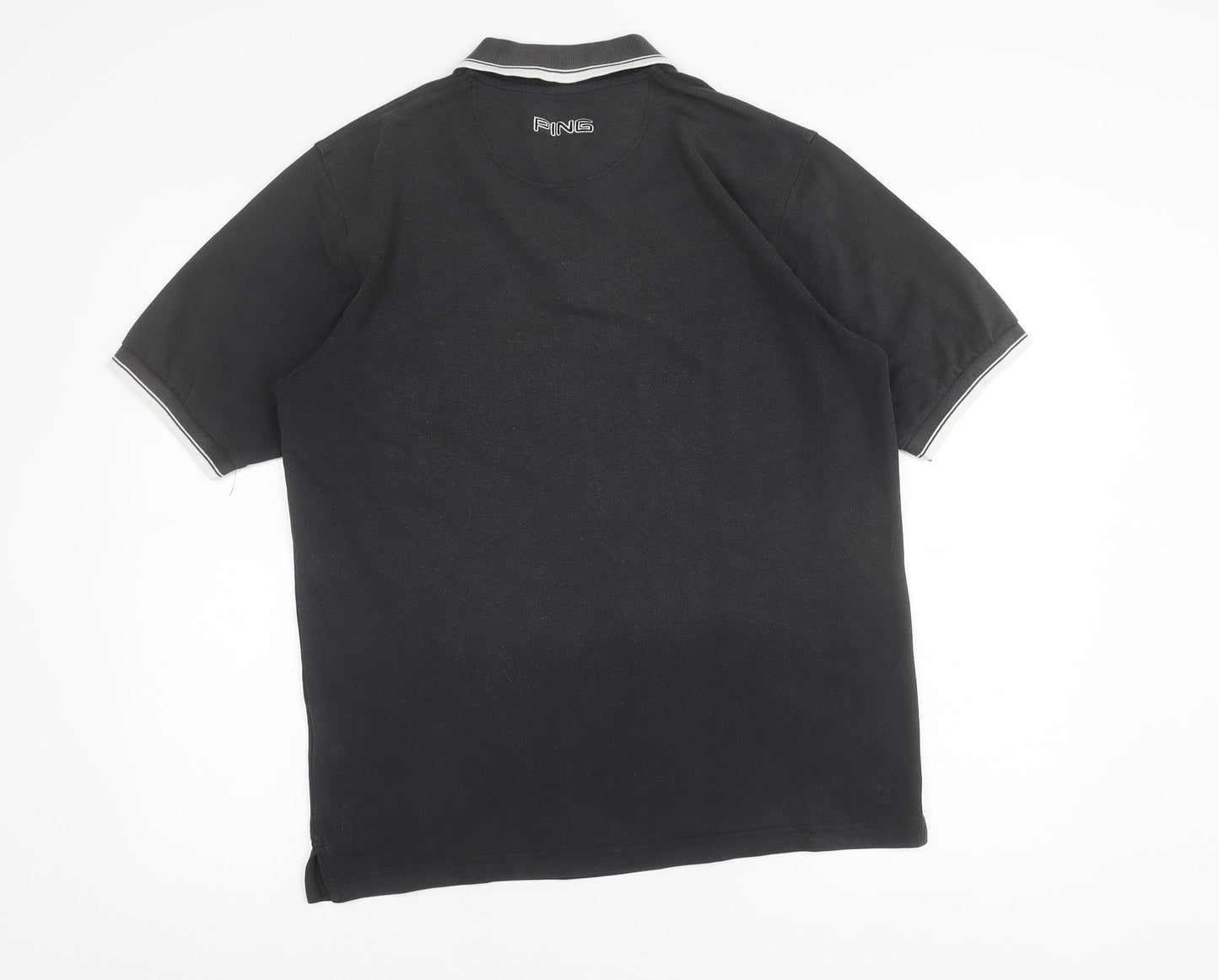 PING Men’s Black Polo Shirt M Short Sleeve Cotton Blend Golf Top