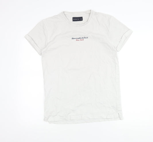Abercrombie & Fitch Men’s White Cotton T-Shirt Small Crew Neck Logo