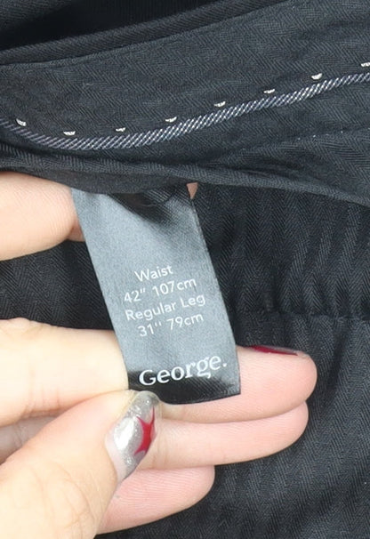 George Men's Black Dress Pants Trousers 42W 31L Regular Business Workwear