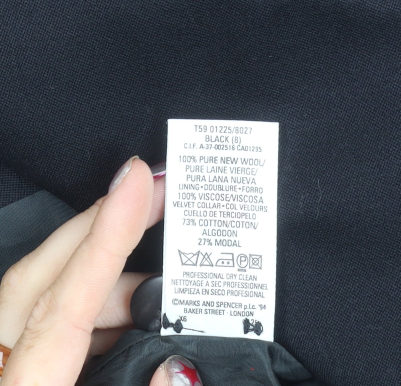 Marks and Spencer Women's Black Wool Blazer Jacket UK 8