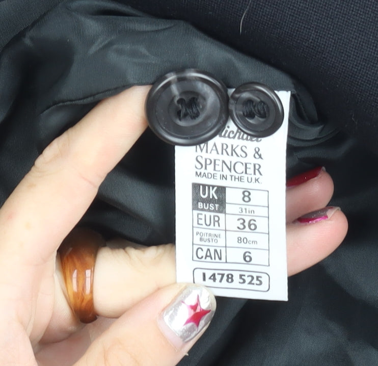 Marks and Spencer Women's Black Wool Blazer Jacket UK 8
