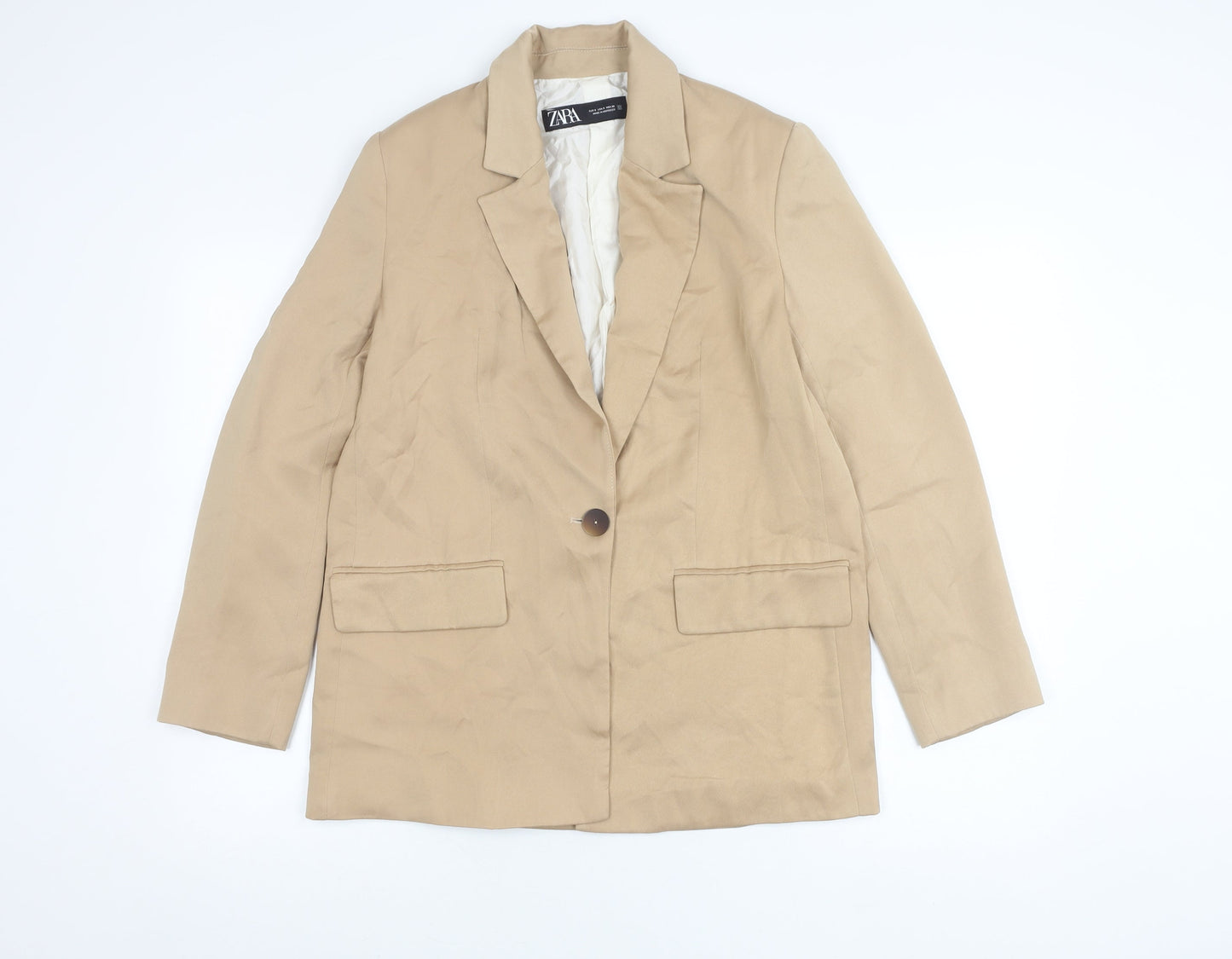 Zara Womens Beige Blazer Jacket Size S Regular Fit One Button