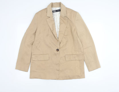 Zara Womens Beige Blazer Jacket Size S Regular Fit One Button