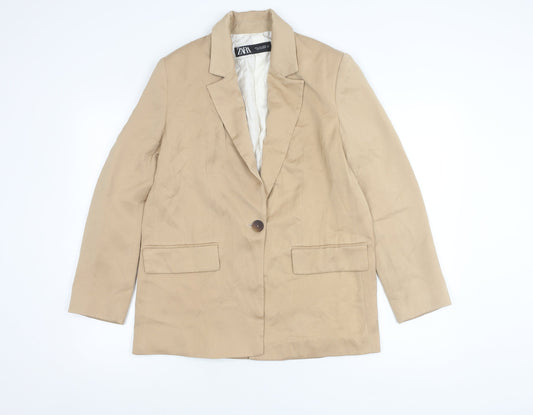 Zara Womens Beige Blazer Jacket Size S Regular Fit One Button