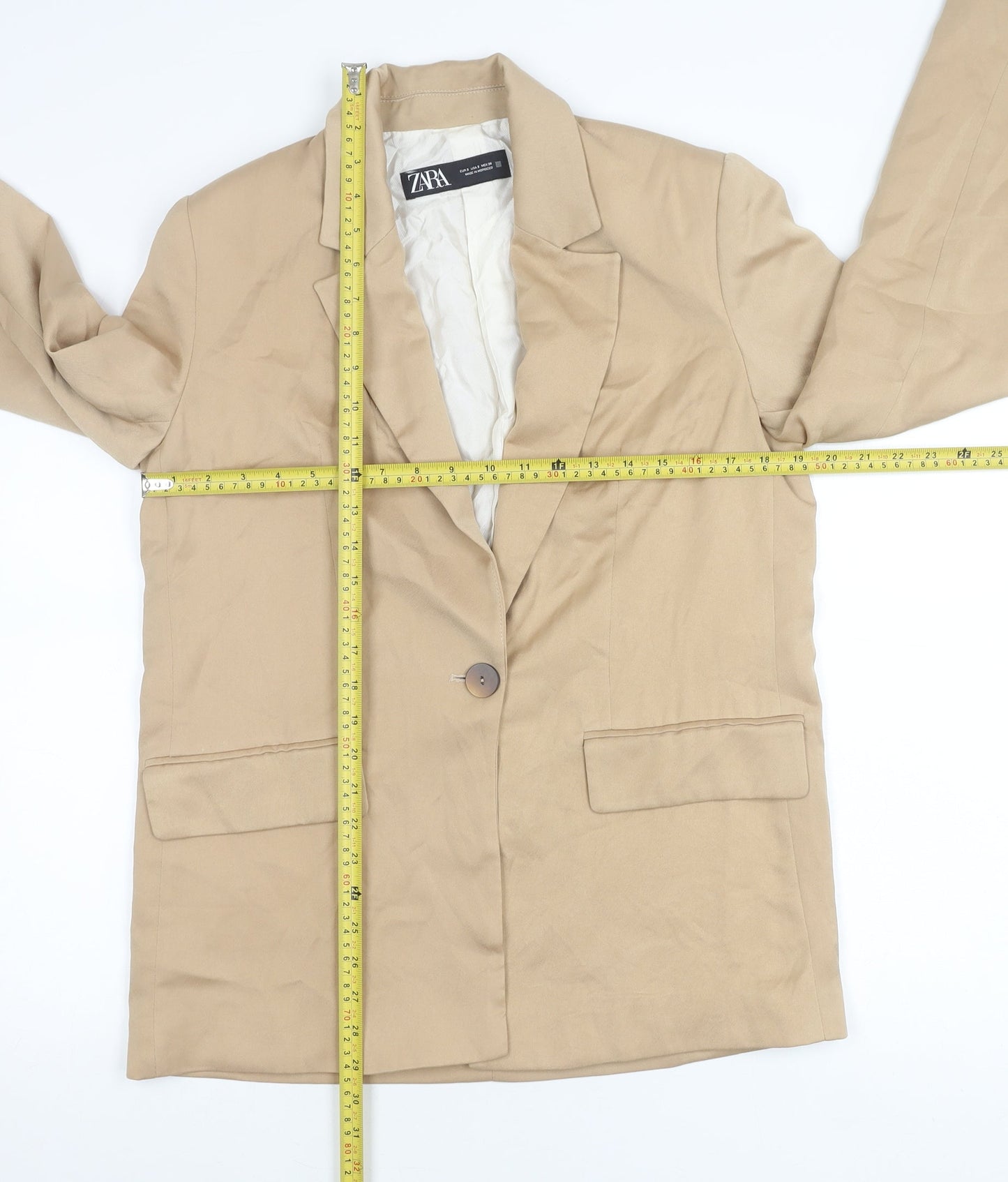 Zara Womens Beige Blazer Jacket Size S Regular Fit One Button