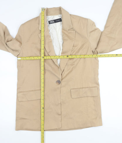 Zara Womens Beige Blazer Jacket Size S Regular Fit One Button