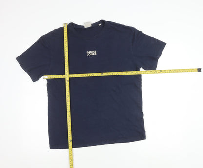 Jack & Jones Men’s Blue Cotton Crew Neck Logo T-Shirt Size M