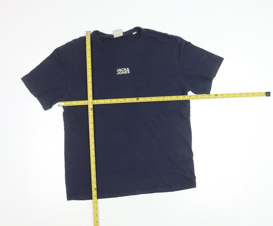 Jack & Jones Men’s Blue Cotton Crew Neck Logo T-Shirt Size M
