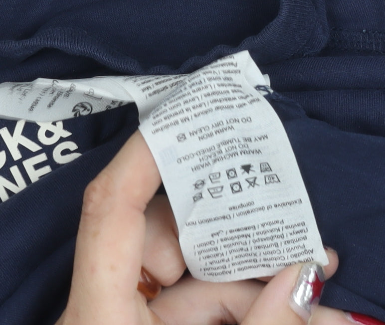 Jack & Jones Men’s Blue Cotton Crew Neck Logo T-Shirt Size M