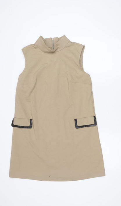 Mango Womens Beige Shift Dress Size 12 Sleeveless Workwear