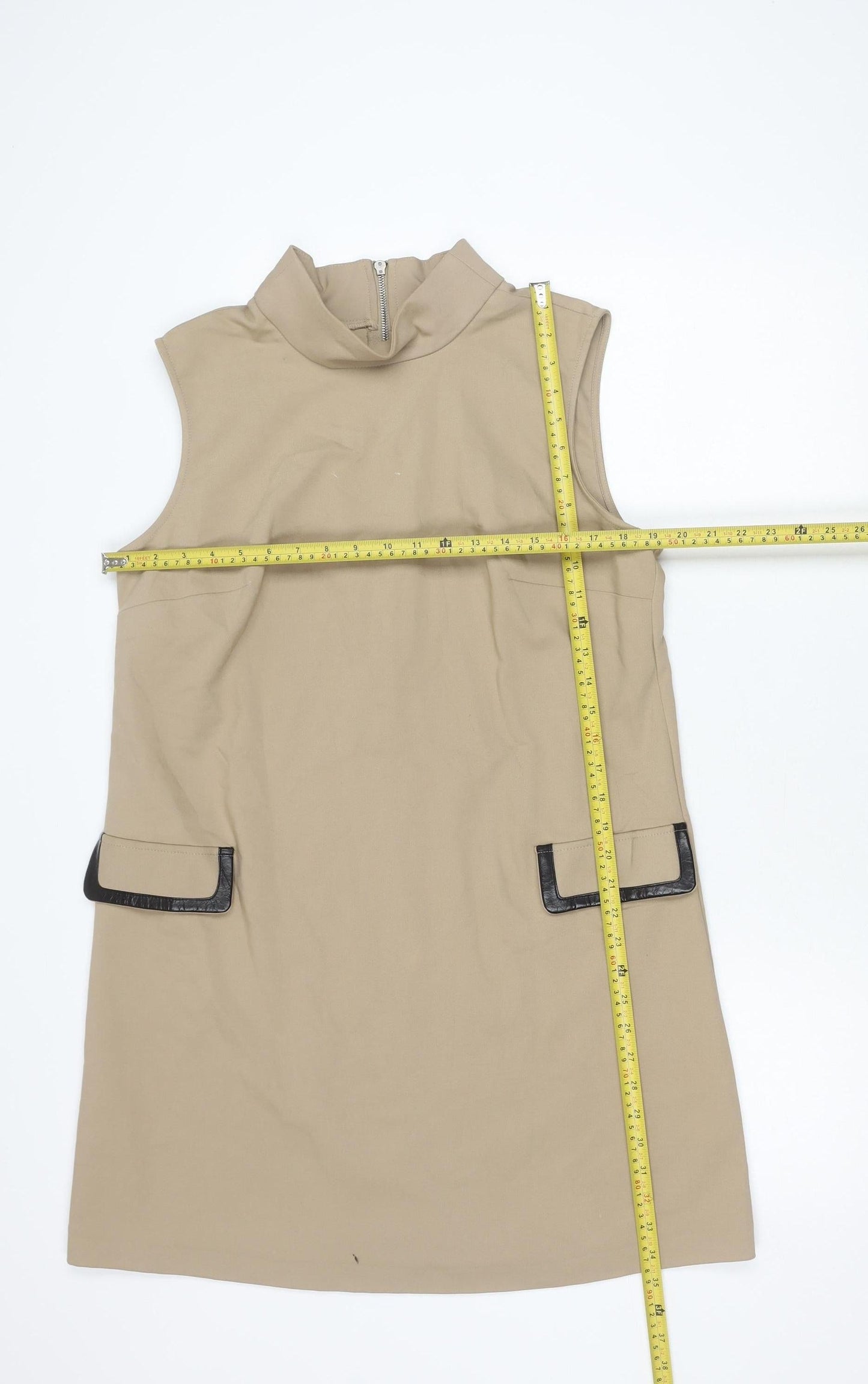 Mango Womens Beige Shift Dress Size 12 Sleeveless Workwear