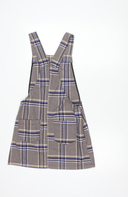 Bershka Women’s Multicoloured XS Plaid Pinafore Dress