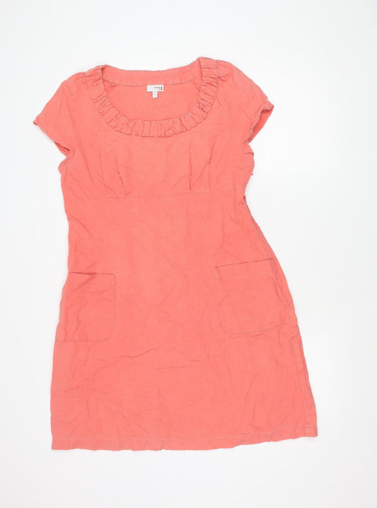 Next Women Pink Linen Blend Shift Dress Size 16 Scoop Neck