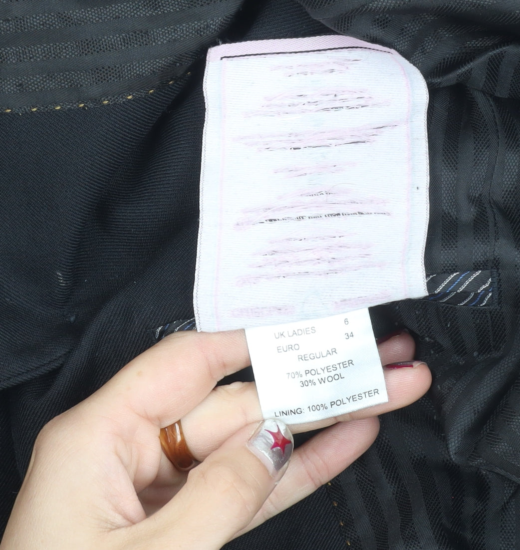 Clubclass Womens Black Wool Blend Suit Jacket UK 6 Workwear Blazer