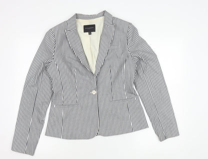 Banana Republic Women Black Striped Blazer Size 10 Classic Fit