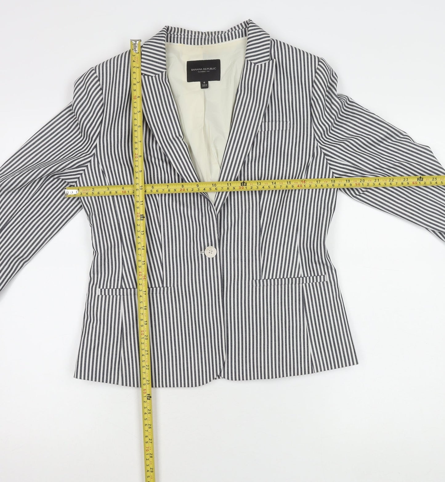 Banana Republic Women Black Striped Blazer Size 10 Classic Fit