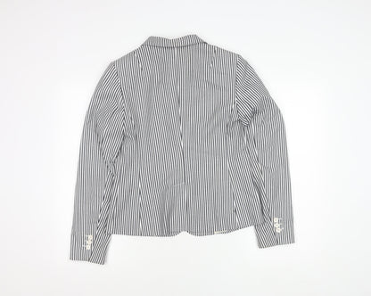 Banana Republic Women Black Striped Blazer Size 10 Classic Fit