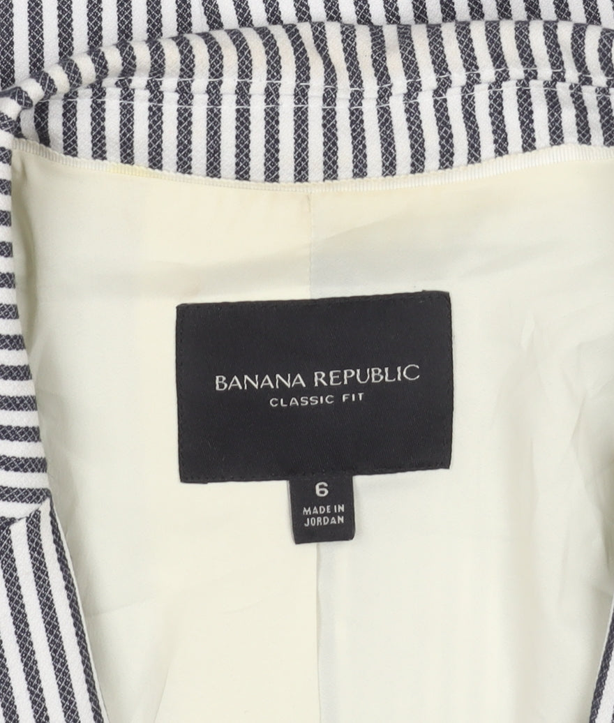 Banana Republic Women Black Striped Blazer Size 10 Classic Fit