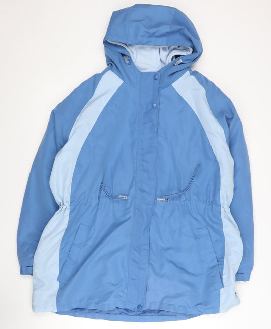 Bm Women’s Blue Hooded Parka Jacket Size L Polyester Winter Coat