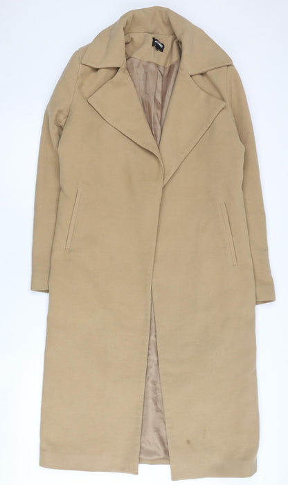 Missguided Womens Beige Long Overcoat Size 8 Regular Fit Lined
