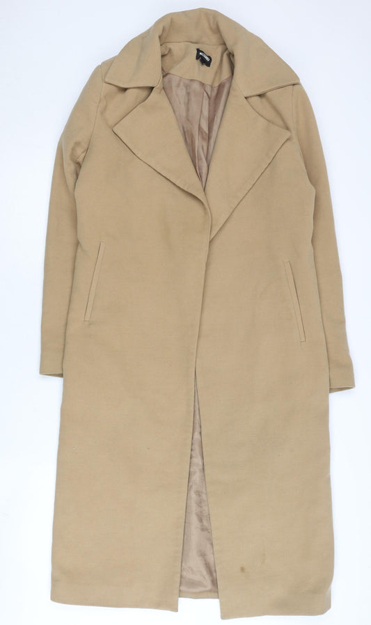 Missguided Womens Beige Long Overcoat Size 8 Regular Fit Lined