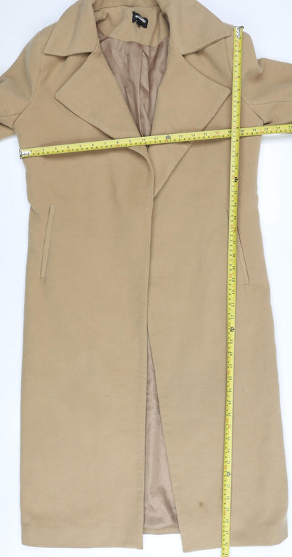 Missguided Womens Beige Long Overcoat Size 8 Regular Fit Lined