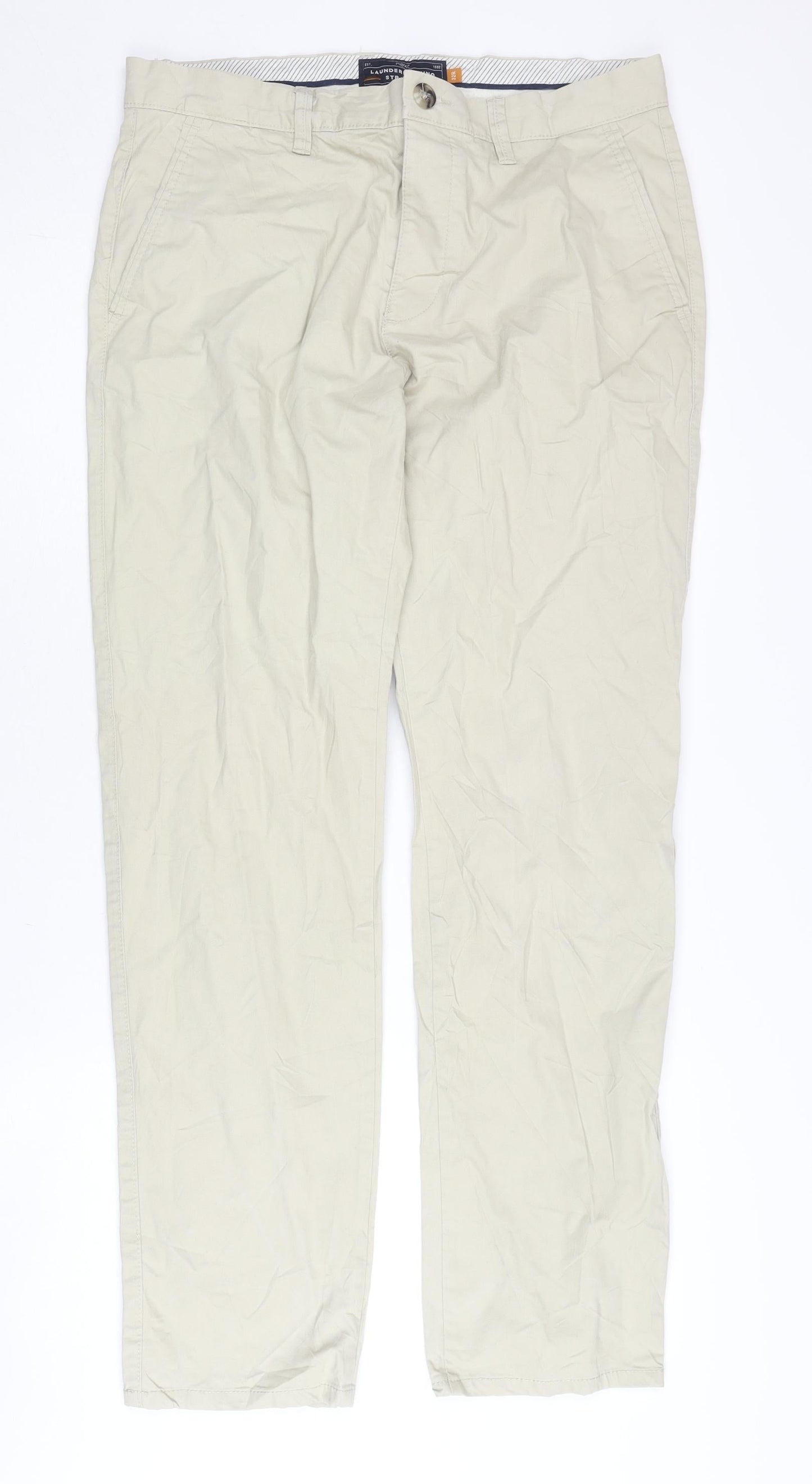 Next Men's Beige 32R Straight Fit Chino Trousers with Belt